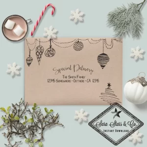 Christmas Envelope Template Modern Calligraphy | Contemporary Rustic | INSTANT DOWNLOAD | PDF